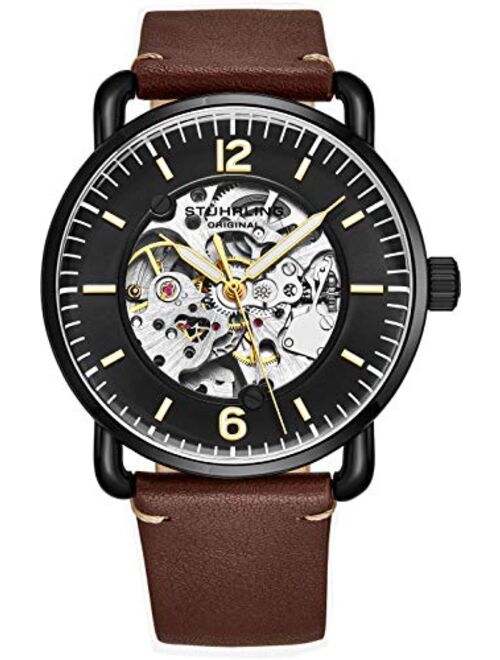 Stuhrling Original Skeleton Watches for Men - Mens Automatic Watch Self Winding Mens Dress Watch - Mens Leather Watch Mechanical Watch for Men