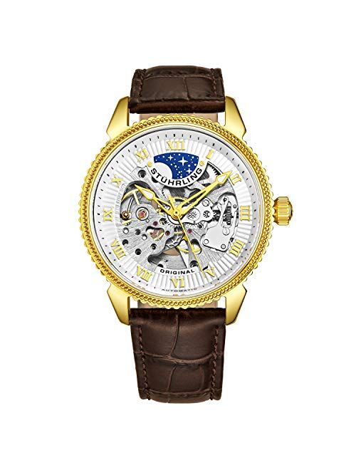 Stuhrling Original Mens Automatic Watch - Skeleton Watches for Men Self Winding Dress Watch with Premium Leather Band Mechanical Watch for Men