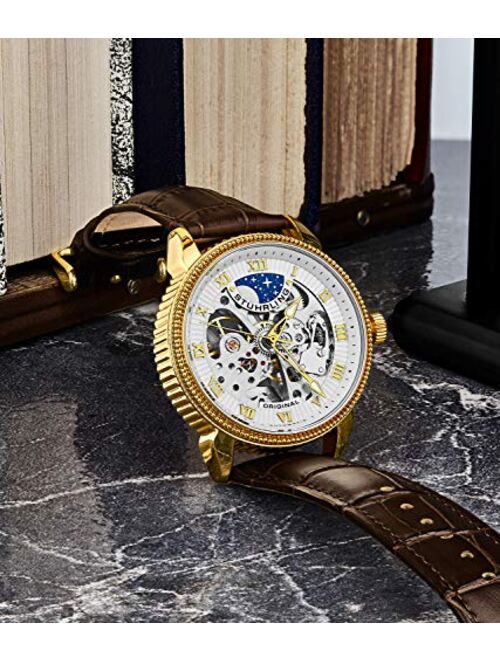 Stuhrling Original Mens Automatic Watch - Skeleton Watches for Men Self Winding Dress Watch with Premium Leather Band Mechanical Watch for Men
