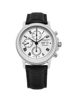 Alexander Watch A473-02, Stainless Steel Case on Black Alligator Embossed Genuine Leather Strap