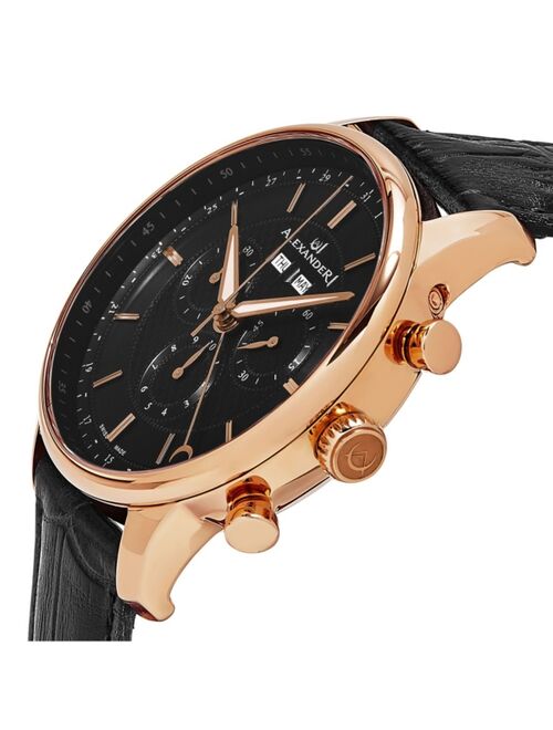 Stuhrling Alexander Watch A101-04, Stainless Steel Rose Gold Tone Case on Black Embossed Genuine Leather Strap