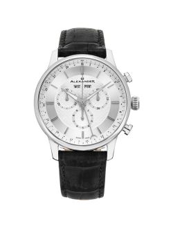 Alexander Watch A101-01, Stainless Steel Case on Black Embossed Genuine Leather Strap