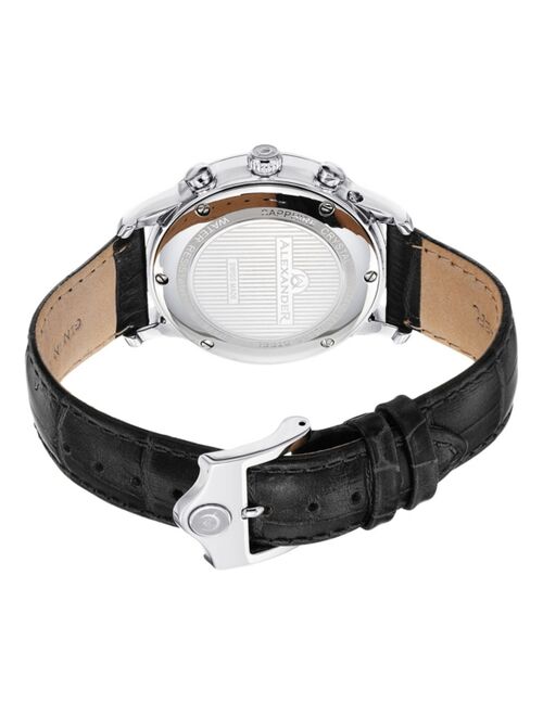 Stuhrling Alexander Watch A101-01, Stainless Steel Case on Black Embossed Genuine Leather Strap