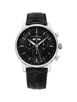 Alexander Watch A101-02, Stainless Steel Case on Black Embossed Genuine Leather Strap