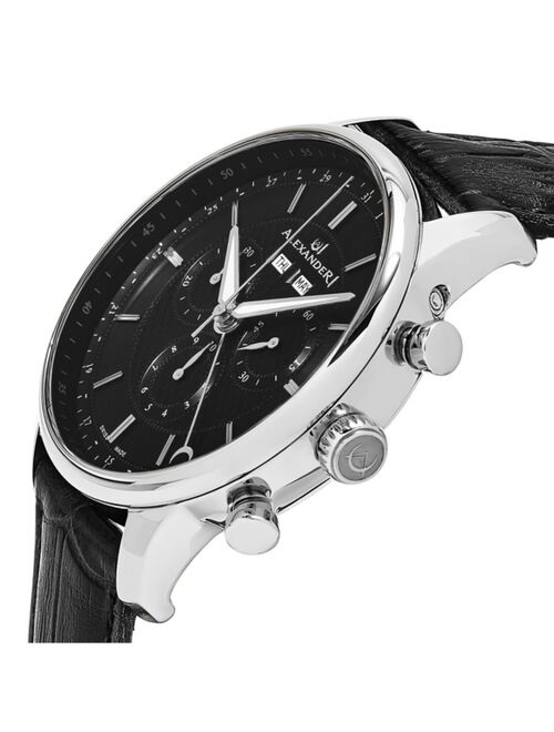Stuhrling Alexander Watch A101-02, Stainless Steel Case on Black Embossed Genuine Leather Strap