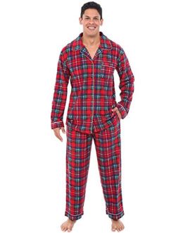 Men's Warm Fleece Pajama Set, Long Button Down Pjs