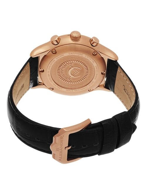 Stuhrling Alexander Watch A021-03, Stainless Steel Rose Gold Tone Case on Black Embossed Genuine Leather Strap