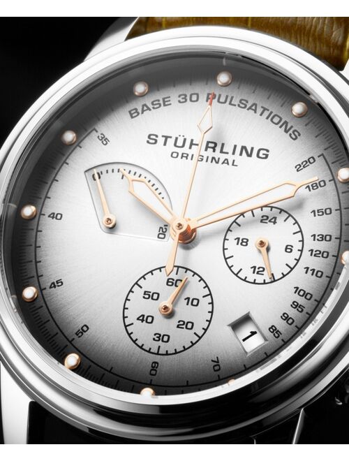 Stuhrling Men's Quartz Pulsometer Chronograph, Grey/Silver Dial, Green Leather Strap Watch