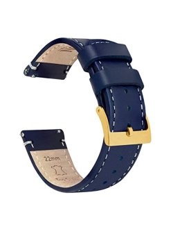 Watch Bands - Top Grain Leather Quick Release Strap - Black Buckle - Choice of Color & Width - 16mm, 18mm, 20mm, 22mm or 24mm