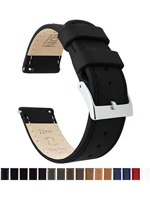 BARTON Watch Bands - Top Grain Leather Quick Release Strap - Black Buckle - Choice of Color & Width - 16mm, 18mm, 20mm, 22mm or 24mm
