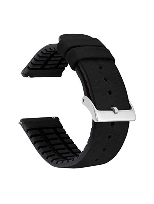 Barton Leather and Rubber Hybrid Straps with Integrated Quick Release Spring Bars - 316L Stainless Steel - Choose Color - 18mm, 20mm & 22mm Watch Bands