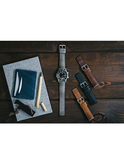 Barton Leather and Rubber Hybrid Straps with Integrated Quick Release Spring Bars - 316L Stainless Steel - Choose Color - 18mm, 20mm & 22mm Watch Bands