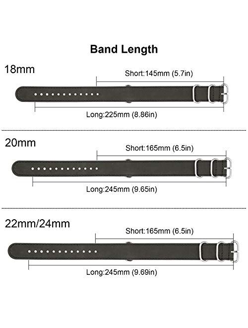 Fullmosa Leather Watch Band, 3 Colors Leather Zulu Military 18mm 20mm 22mm 24mm Watch Bands