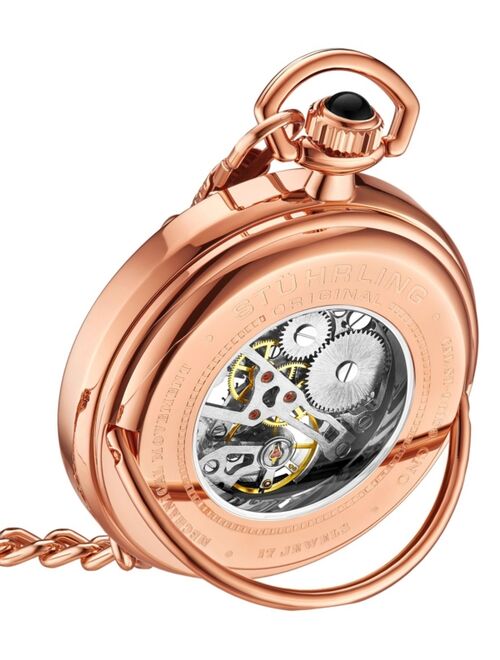 Stuhrling Men's Rose Gold Stainless Steel Chain Pocket Watch 48mm
