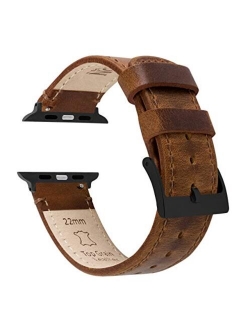 Top Grain Leather Watch Bands Compatible with All Apple Watch Models - Series 5, 4, 3, 2 & 1 - Size 38mm, 40mm, 42mm or 44mm