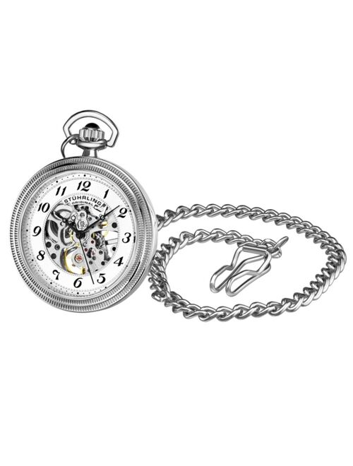 Stuhrling Men's Silver Tone Stainless Steel Chain Pocket Watch 48mm