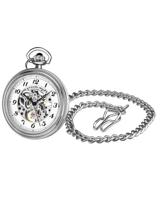 Stuhrling Men's Silver Tone Stainless Steel Chain Pocket Watch 48mm