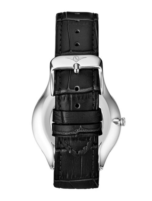 Stuhrling Men's Quartz Black Genuine Leather Strap Watch 41mm