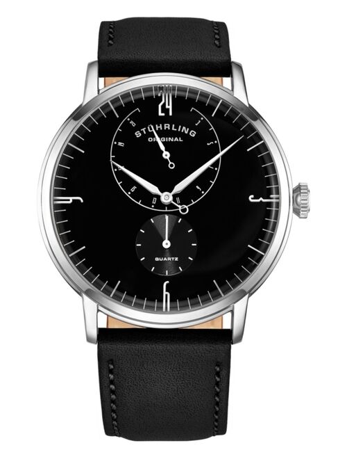Stuhrling Men's Black Genuine Leather Strap Watch 42mm