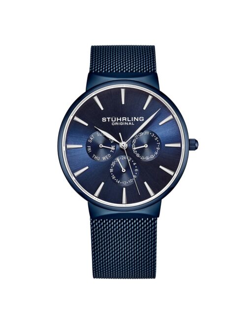 Stuhrling Men's Blue Mesh Stainless Steel Bracelet Watch 39mm