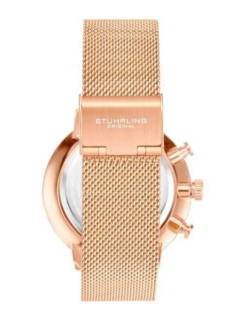 Stuhrling Men's Rose Gold-Tone Mesh Bracelet Chrono Watch 42mm
