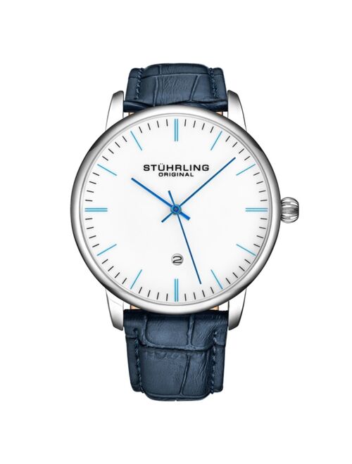Stuhrling Men's Blue Leather Strap Watch 43mm