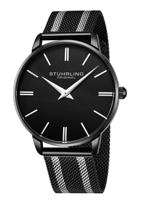 Stuhrling Men's Black, Silver Tone Mesh Stainless Steel Bracelet Watch 42mm