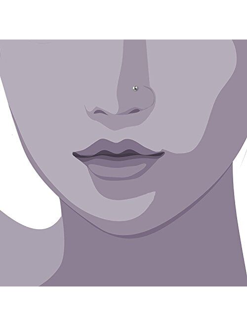 JewelrieShop 40pcs Nose Ring Studs Stainless Steel Nose Hoop Piercing Jewelry Bone Studs for Women Men Hypoallergenic 22G