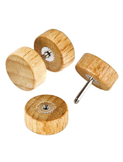 JewelrieShop Fake Plugs Wood Stud Earrings Fake Gauge Natural Wood Cheater Plugs Faux Gauges Earrings for Men Women (8-10mm, 17 Gauges)