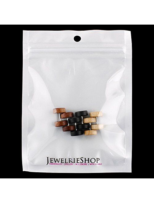 JewelrieShop Fake Plugs Wood Stud Earrings Fake Gauge Natural Wood Cheater Plugs Faux Gauges Earrings for Men Women (8-10mm, 17 Gauges)