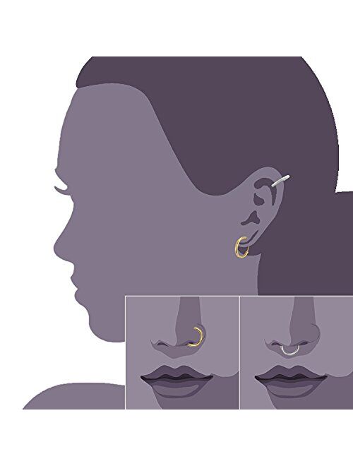 JewelrieShop Fake Nose Ring Hoop Clip on Earrings Fake Septum Non Piercing Spring Hoop Earrings Lip Ring Fake Cartilage Earrings for Women Girl (16 pcs)