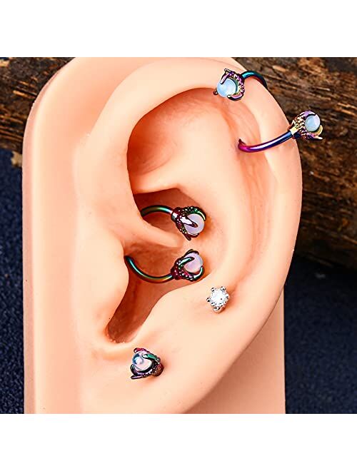 OUFER Twist Helix Earring 316L Stainless Steel Dragon Claw with Opalite Center 16G Twist Lip Labret Cartilage Upper Lobe Piercing Jewelry