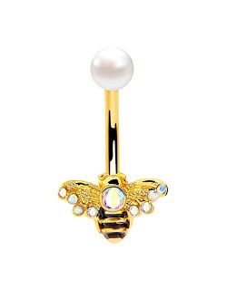 Bee Belly Button Rings 14G 316L Stainless Steel Navel Piercing Jewelry Bee Belly Navel Rings