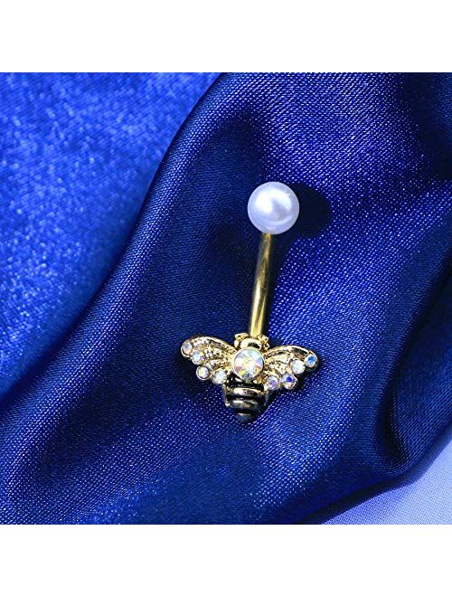 OUFER Bee Belly Button Rings 14G 316L Stainless Steel Navel Piercing Jewelry Bee Belly Navel Rings