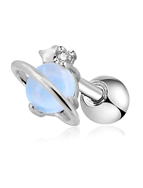 OUFER 16G Stainless Steel Cartilage Earring Air Blue Opal Stone Saturn Helix Earring