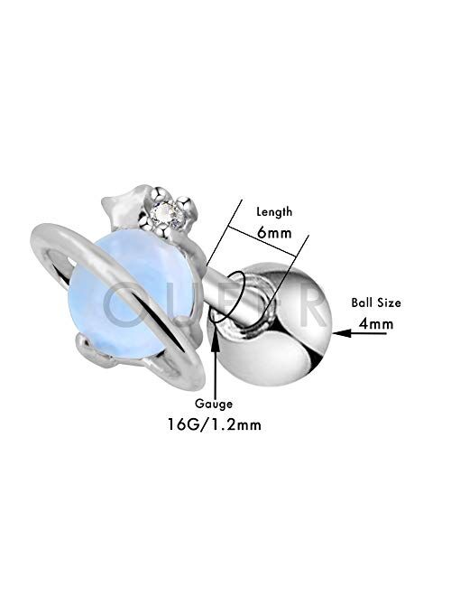 OUFER 16G Stainless Steel Cartilage Earring Air Blue Opal Stone Saturn Helix Earring