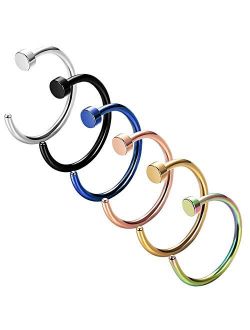 6PCS Grade 23 Solid Titanium Nose Rings Hoop Colorful Nose Rings Body Jewelry Piercing Nose Ring Stud