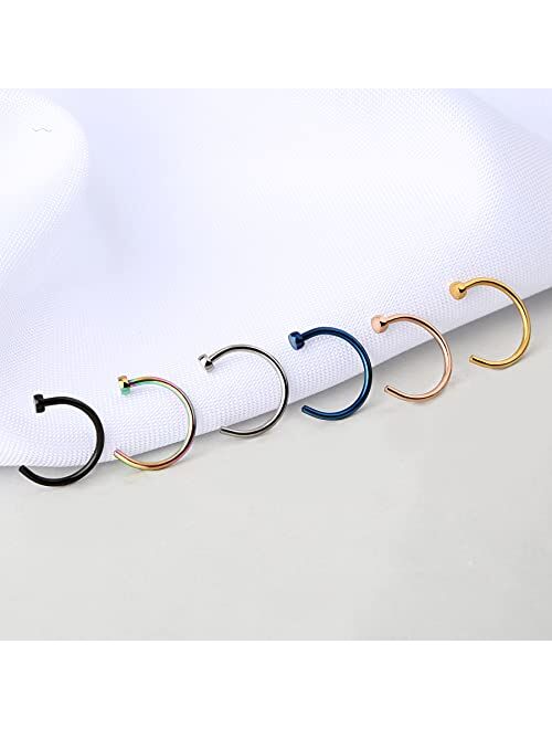 OUFER 6PCS Grade 23 Solid Titanium Nose Rings Hoop Colorful Nose Rings Body Jewelry Piercing Nose Ring Stud