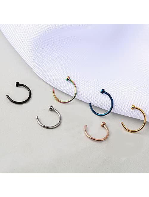 OUFER 6PCS Grade 23 Solid Titanium Nose Rings Hoop Colorful Nose Rings Body Jewelry Piercing Nose Ring Stud