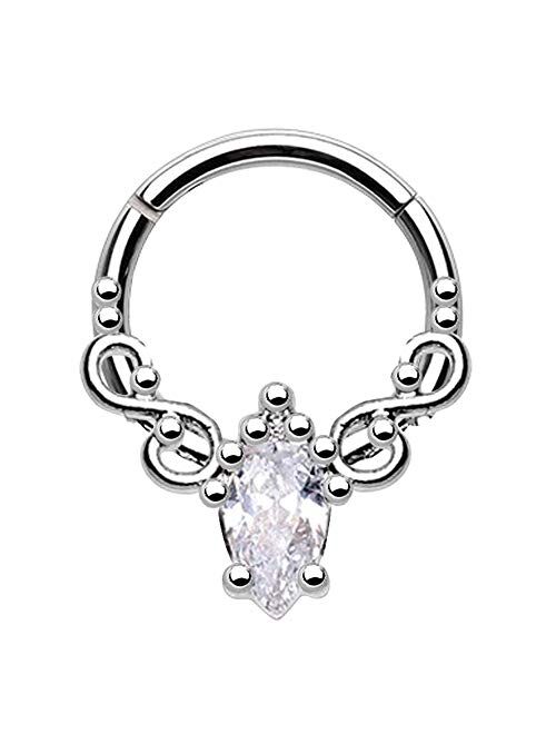 OUFER 16G 316L Stainless Steel Daith Earrings Princess Filigree Sparkle CZ Hinged Segment Ring Helix Earring Hoop Tragus Cartilage Hoop Septum Piercing Jewelry