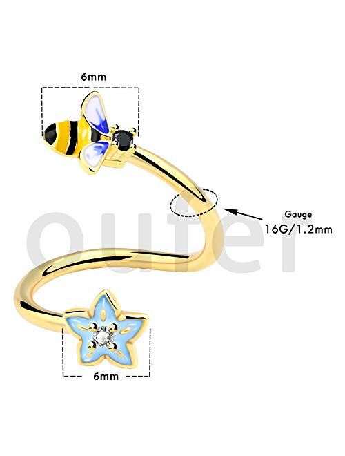 OUFER Helix Earrings Lip Rings Labret 16G 316L Stainless Steel Twist Bee Flower Labret Piercing Jewelry Belly Rings Cartilage Earring