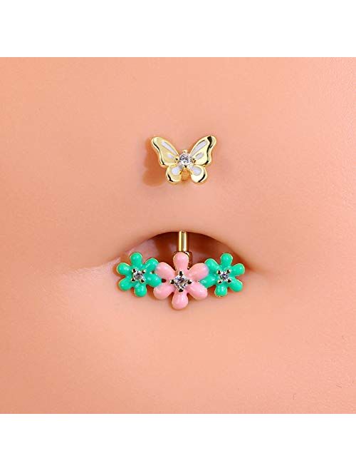 OUFER Butterfly Belly Button Rings 316L Stainless Steel Floret Belly Rings Bend Rings Navel Rings
