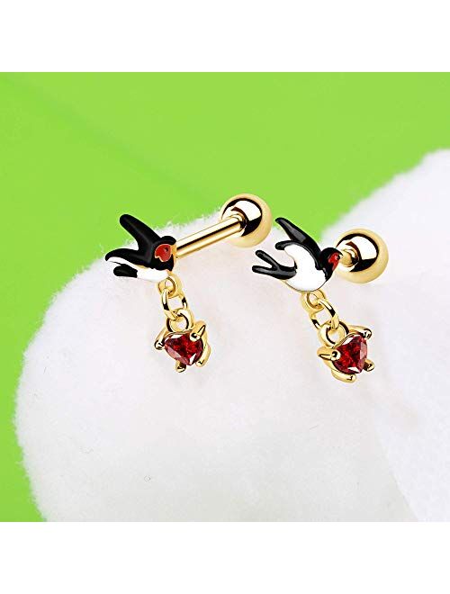 OUFER Helix Earrings 16G 316L Stainless Steel Helix Conch Piercing Jewelry Black White Epoxy Swallow Tragus Stud Earring Piercing Jewelry