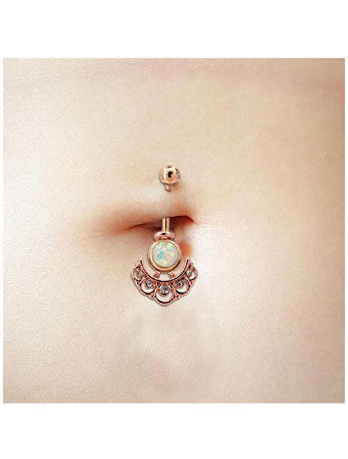OUFER 14G Belly Button Rings 316L Stainless Steel White Opal Clear CZ Filigree Jacket 14g Curved Barbell