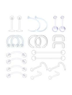 Piercing Retainer Clear Bioflex Flexible 14G 16G 18G 20G Nose Tongue Eyebrow Tragus Navel Belly Nipple Barbell Lip Labret Stud Retainer