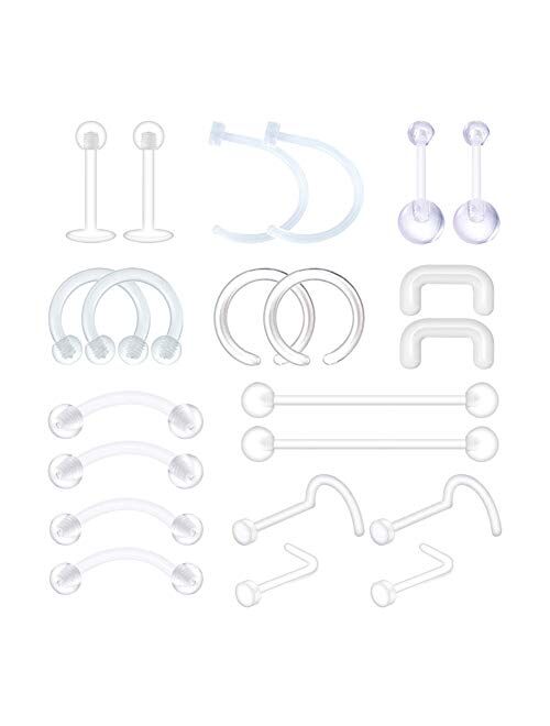 D.Bella Piercing Retainer Clear Bioflex Flexible 14G 16G 18G 20G Nose Tongue Eyebrow Tragus Navel Belly Nipple Barbell Lip Labret Stud Retainer