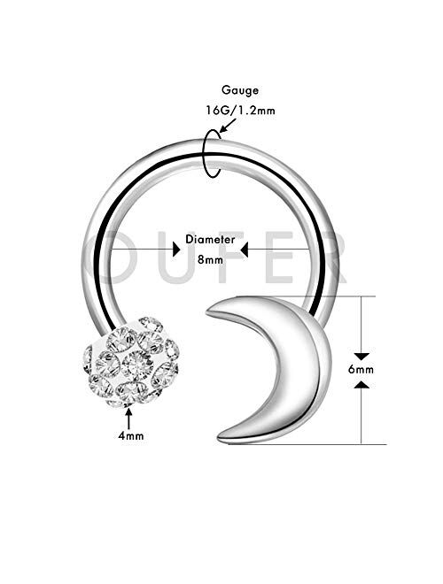 OUFER 16G Surgical Steel Horseshoe Circular Barbell CZ Ball and Moon Daith Earrings Rook Helix Septum Lip Circular Rings