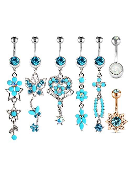 D.Bella Belly Button Rings Surgical Steel 14G Dangle Reverse Belly Ring Sparkly CZ Navel Piercings Jewelry for Women 10mm
