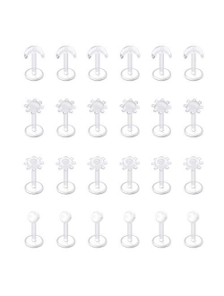 Clear Cartilage Earring-20pcs 16G Clear Acrylic Bioflex Tragus Retainer Lip Rings Nose Studs Labret Monroe Ear Helix Earring Clear