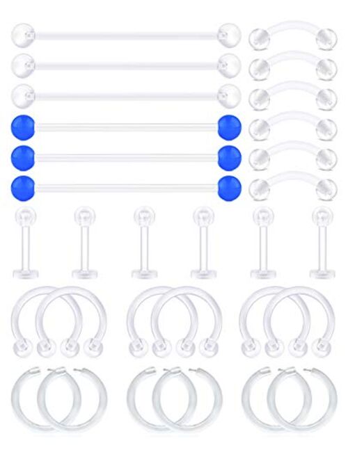 D.Bella 16G Clear Piercing Retainers Flexible Cartilage Helix Daith Rook Tragus Earring Retainer Bioflex Plastic Nose Septum Lip Eyebrow Rings Piercing Retainer